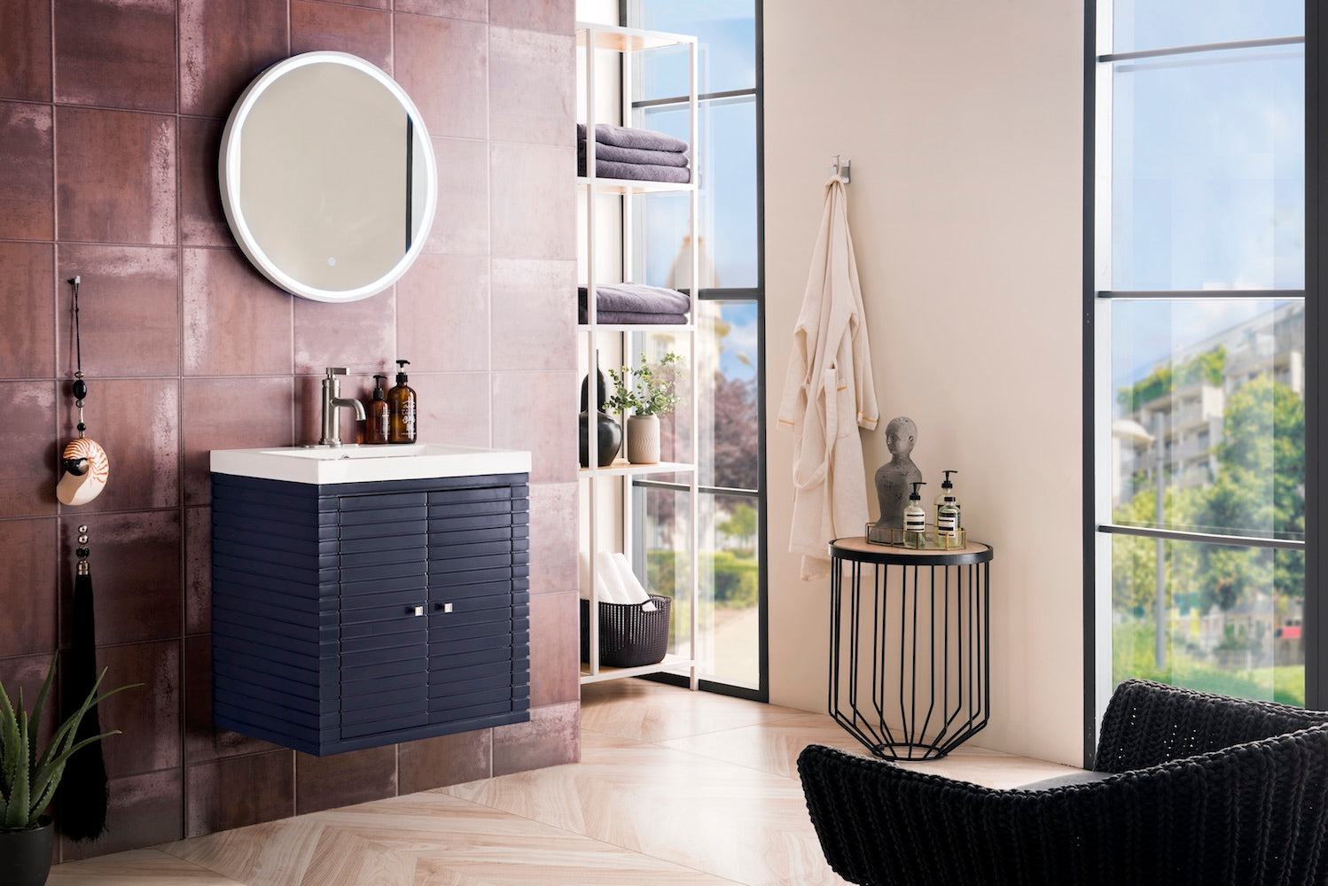 24" Linden Single Sink Bathroom Vanity, Navy Blue w/ Top