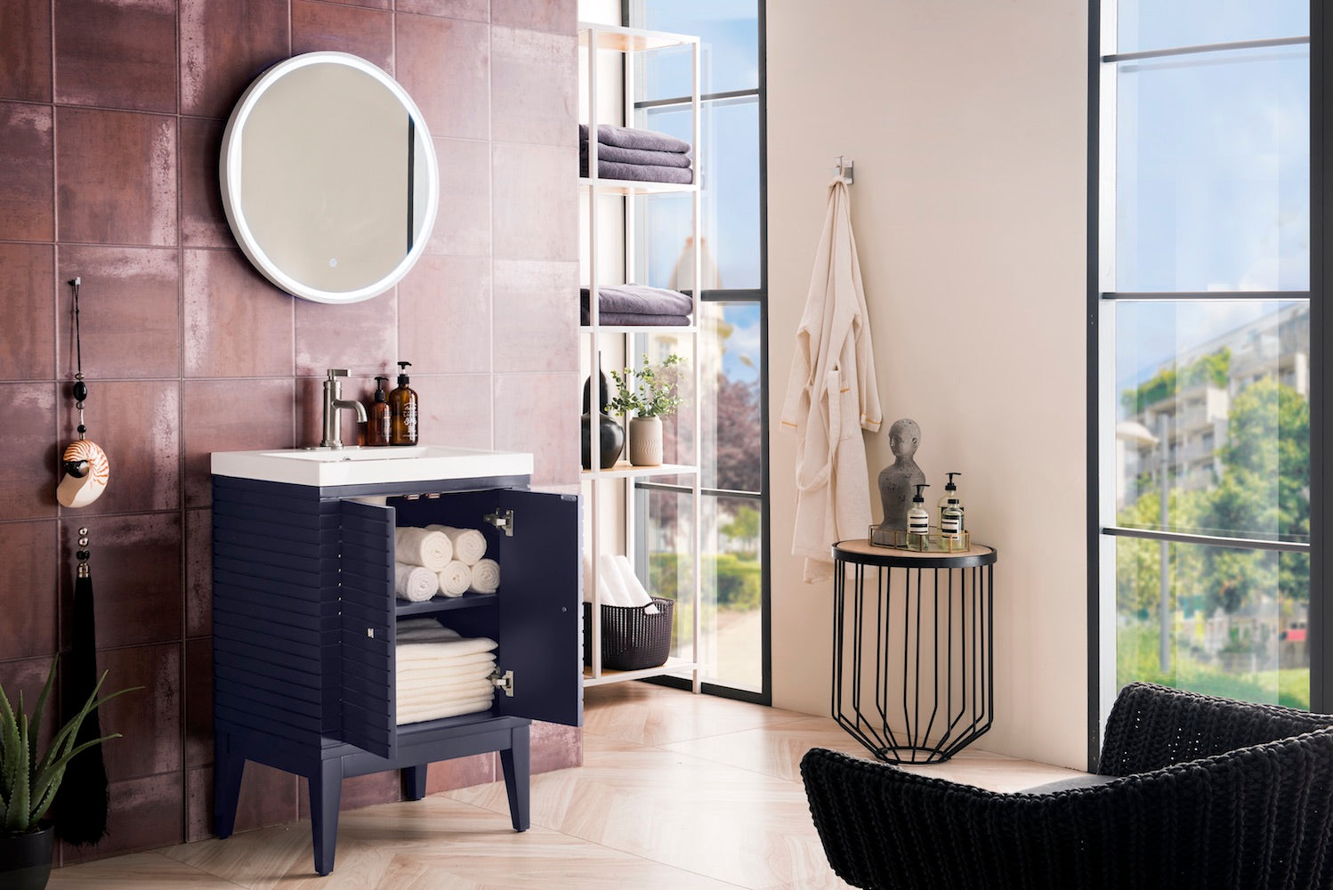 24" Linden Single Sink Bathroom Vanity, Navy Blue w/ Top