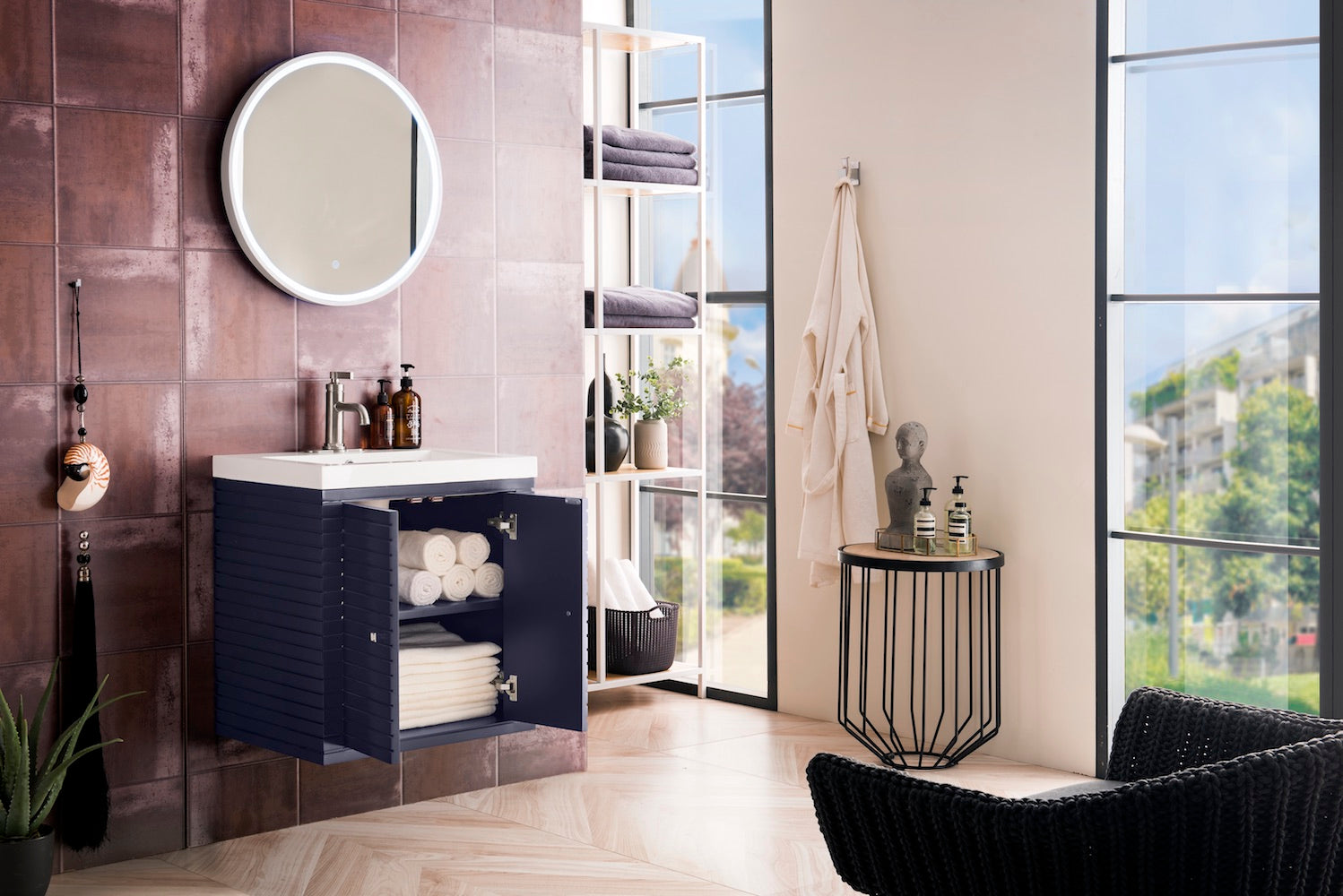 24" Linden Single Sink Bathroom Vanity, Navy Blue w/ Top