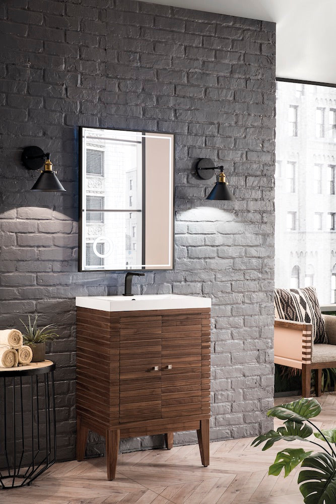 24" Linden Single Sink Bathroom Vanity, Mid Century Walnut w/ Top