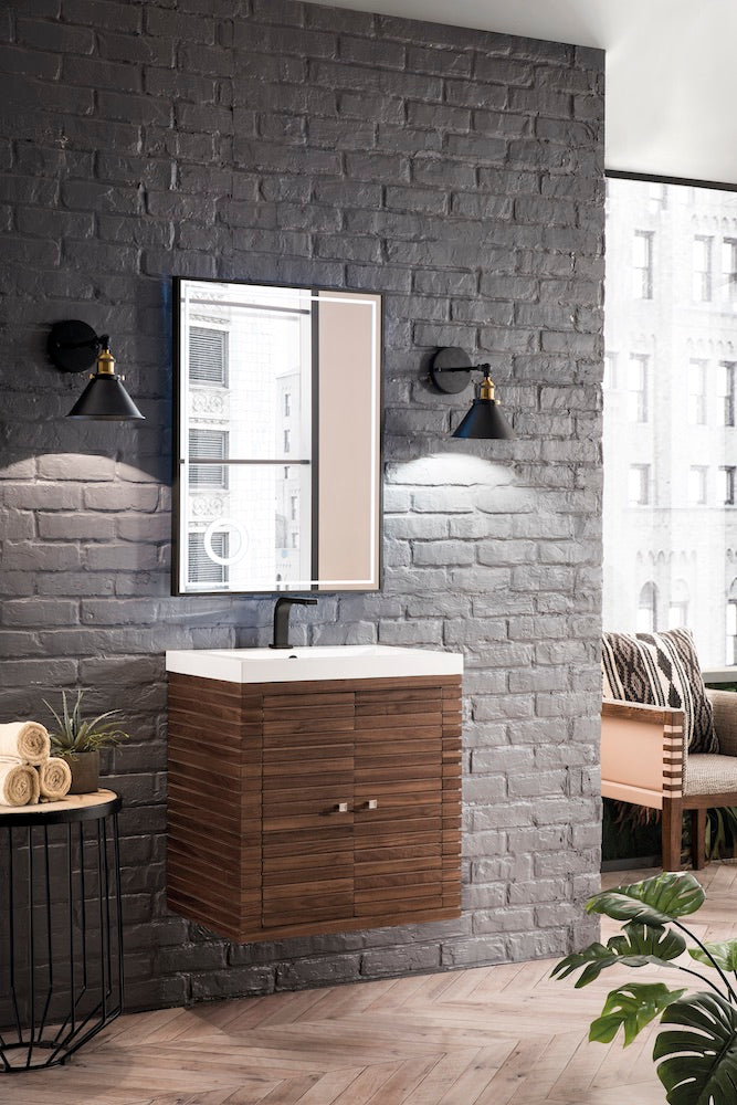24" Linden Single Sink Bathroom Vanity, Mid Century Walnut w/ Top