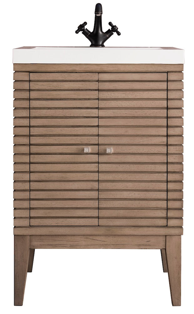 24" Linden Single Sink Bathroom Vanity, Whitewashed Walnut w/ Countertop