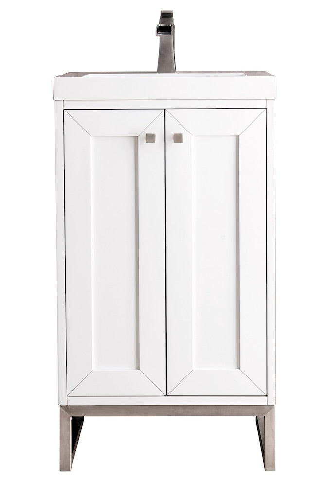 20" Chianti Single Sink Bathroom Vanity, Glossy White, Brushed Nickel w/ Countertop