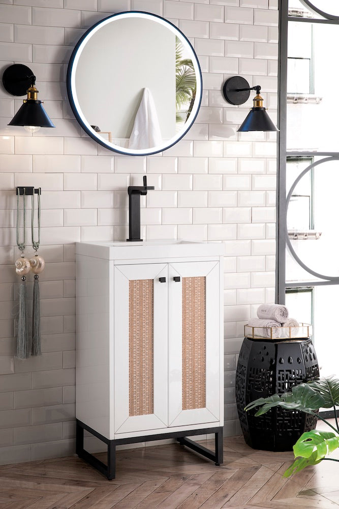 20" Chianti Single Sink Bathroom Vanity, Glossy White, Matte Black w/ Countertop