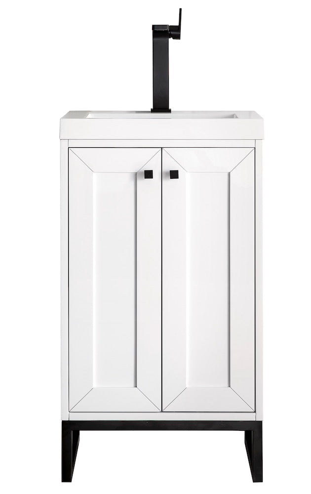 20" Chianti Single Sink Bathroom Vanity, Glossy White, Matte Black w/ Countertop