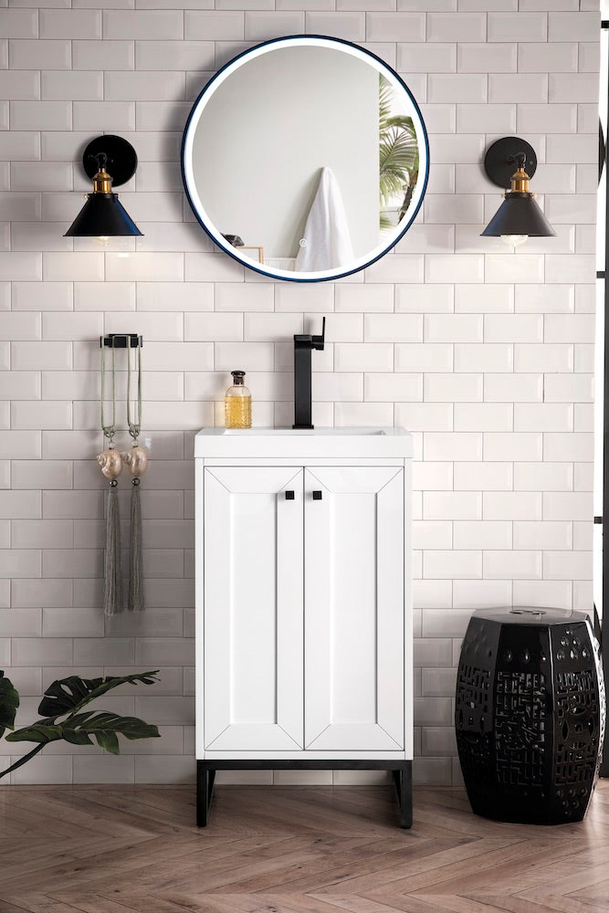 20" Chianti Single Sink Bathroom Vanity, Glossy White, Matte Black w/ Countertop