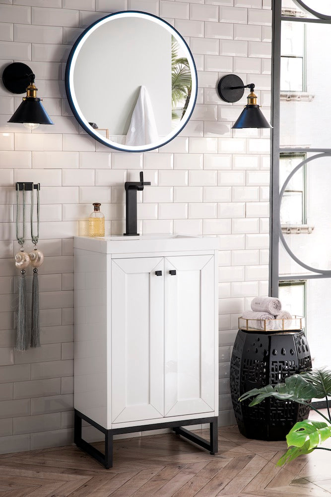 20" Chianti Single Sink Bathroom Vanity, Glossy White, Matte Black w/ Countertop