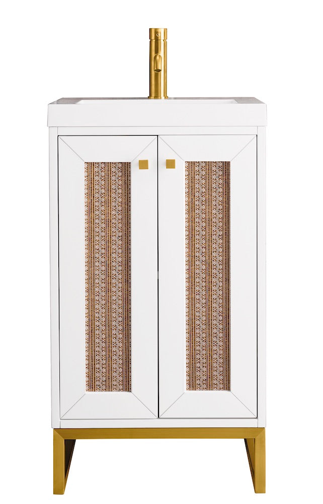 20" Chianti Single Sink Bathroom Vanity, Glossy White, Radiant Gold w/ Countertop