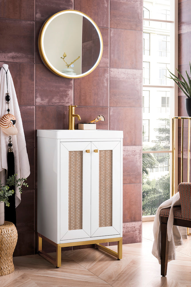 20" Chianti Single Sink Bathroom Vanity, Glossy White, Radiant Gold w/ Countertop