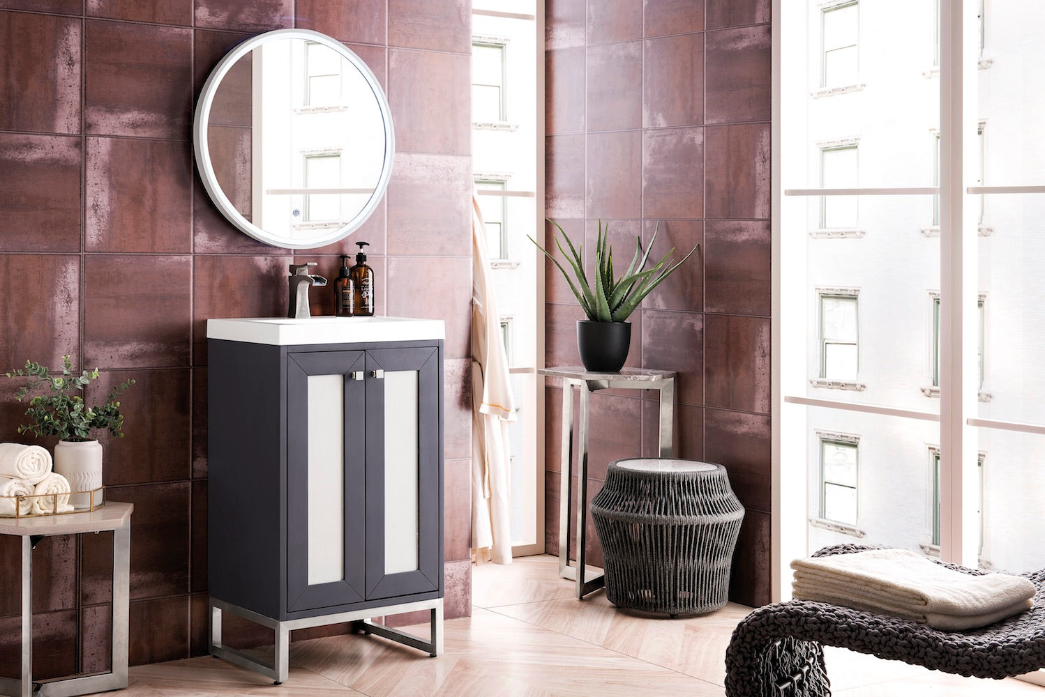 20" Chianti Single Sink Bathroom Vanity, Mineral Grey, Brushed Nickel w/ Countertop