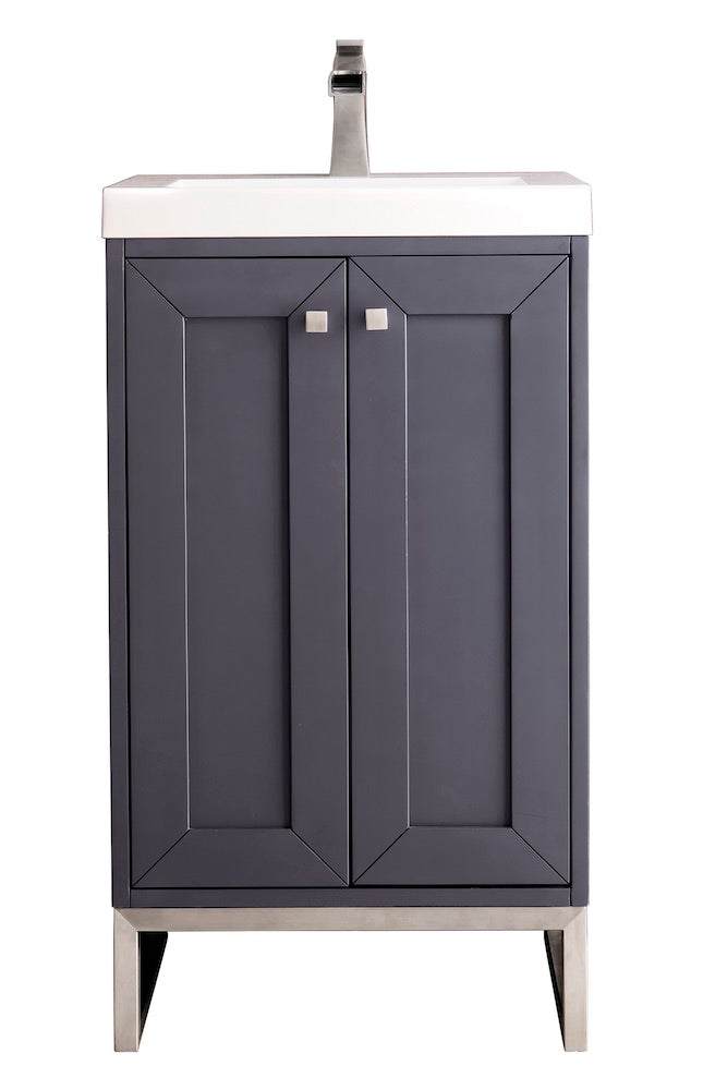 20" Chianti Single Sink Bathroom Vanity, Mineral Grey, Brushed Nickel w/ Countertop