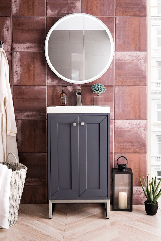 20" Chianti Single Sink Bathroom Vanity, Mineral Grey, Brushed Nickel w/ Countertop