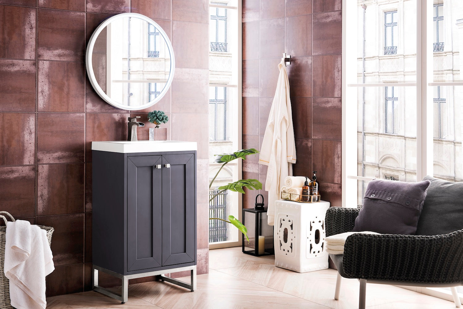 20" Chianti Single Sink Bathroom Vanity, Mineral Grey, Brushed Nickel w/ Countertop