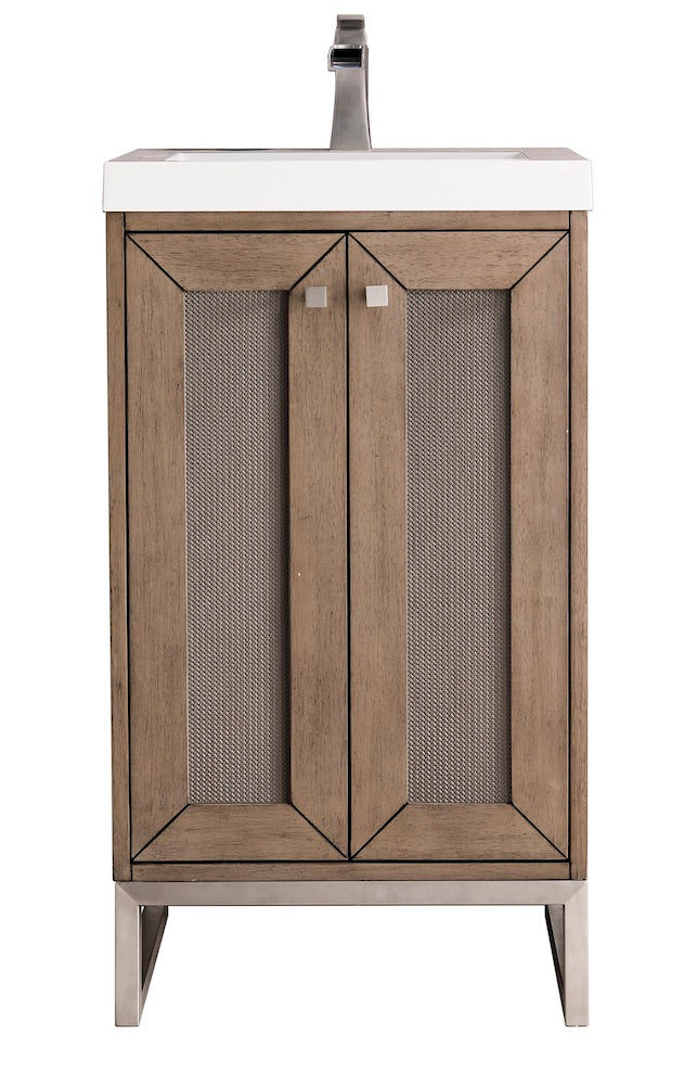 20" Chianti Single Sink Bathroom Vanity, Whitewashed Walnut, Brushed Nickel w/ Countertop