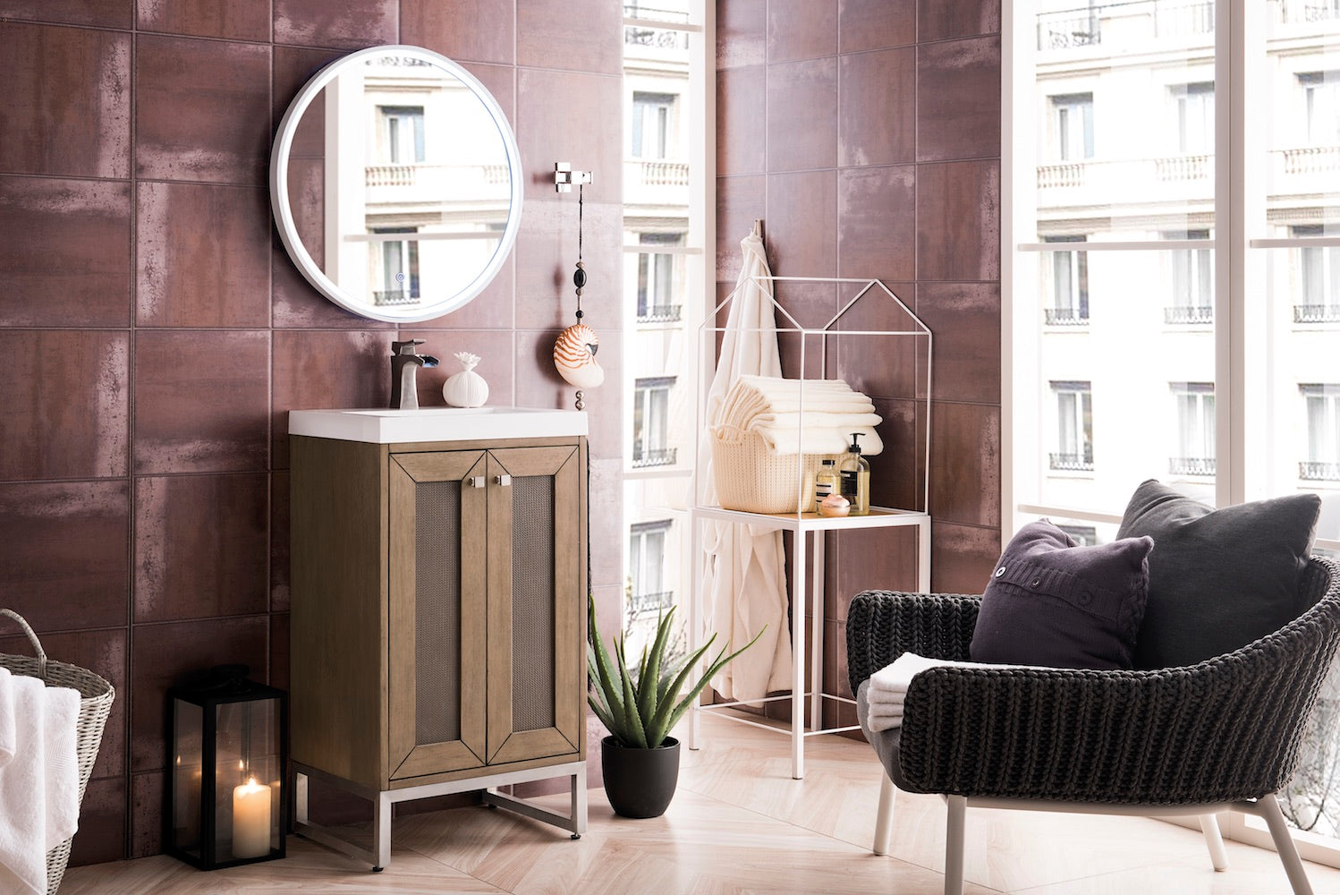 20" Chianti Single Sink Bathroom Vanity, Whitewashed Walnut, Brushed Nickel w/ Countertop