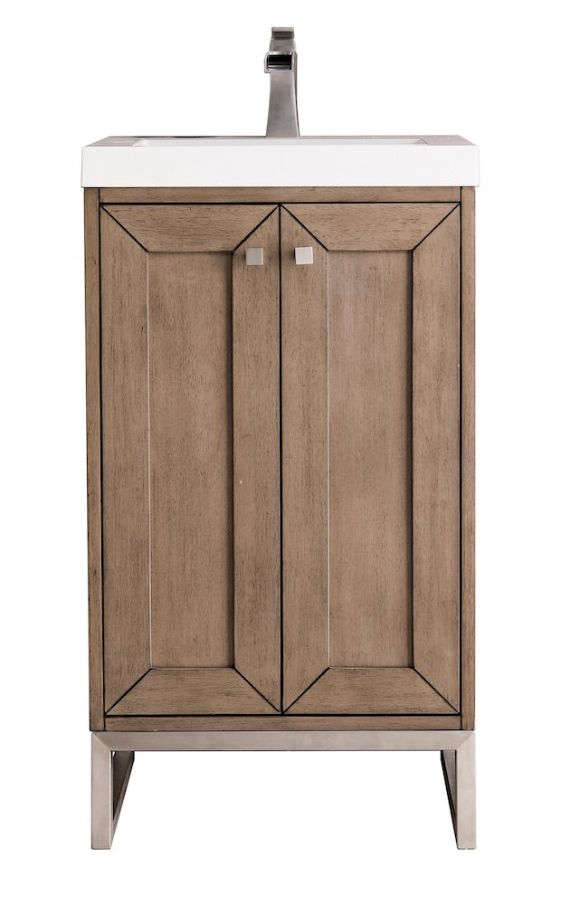20" Chianti Single Sink Bathroom Vanity, Whitewashed Walnut, Brushed Nickel w/ Countertop