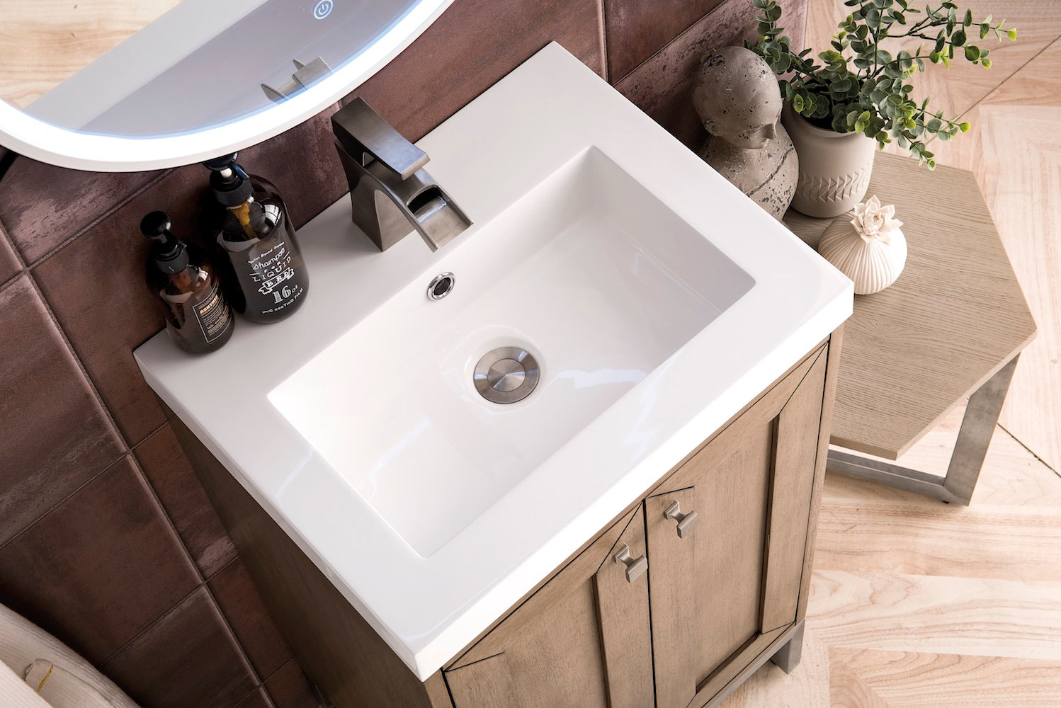 20" Chianti Single Sink Bathroom Vanity, Whitewashed Walnut, Brushed Nickel w/ Countertop