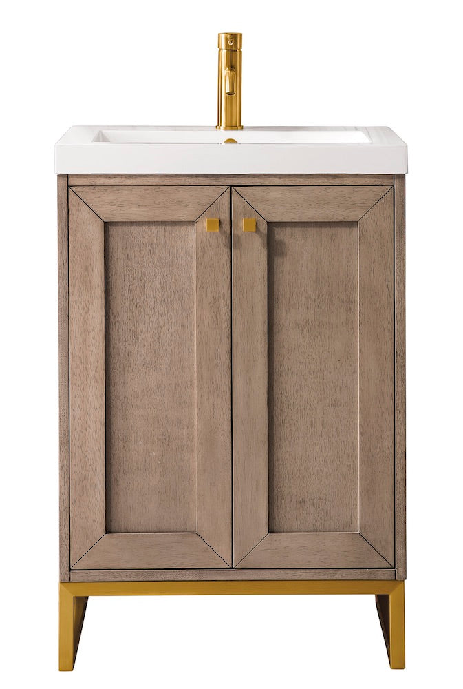 20" Chianti Single Sink Bathroom Vanity, Whitewashed Walnut, Radiant Gold w/ Countertop