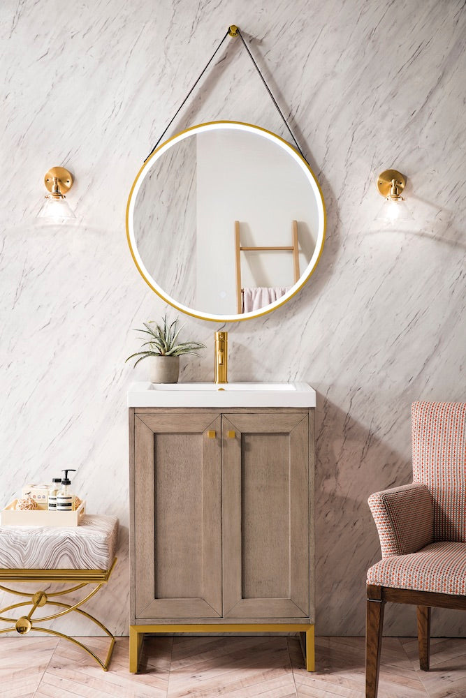 20" Chianti Single Sink Bathroom Vanity, Whitewashed Walnut, Radiant Gold w/ Countertop