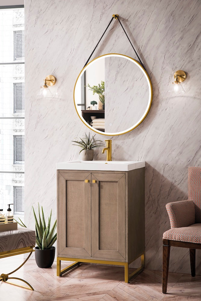 20" Chianti Single Sink Bathroom Vanity, Whitewashed Walnut, Radiant Gold w/ Countertop