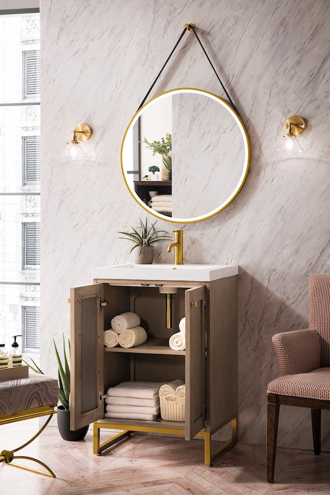 20" Chianti Single Sink Bathroom Vanity, Whitewashed Walnut, Radiant Gold w/ Countertop