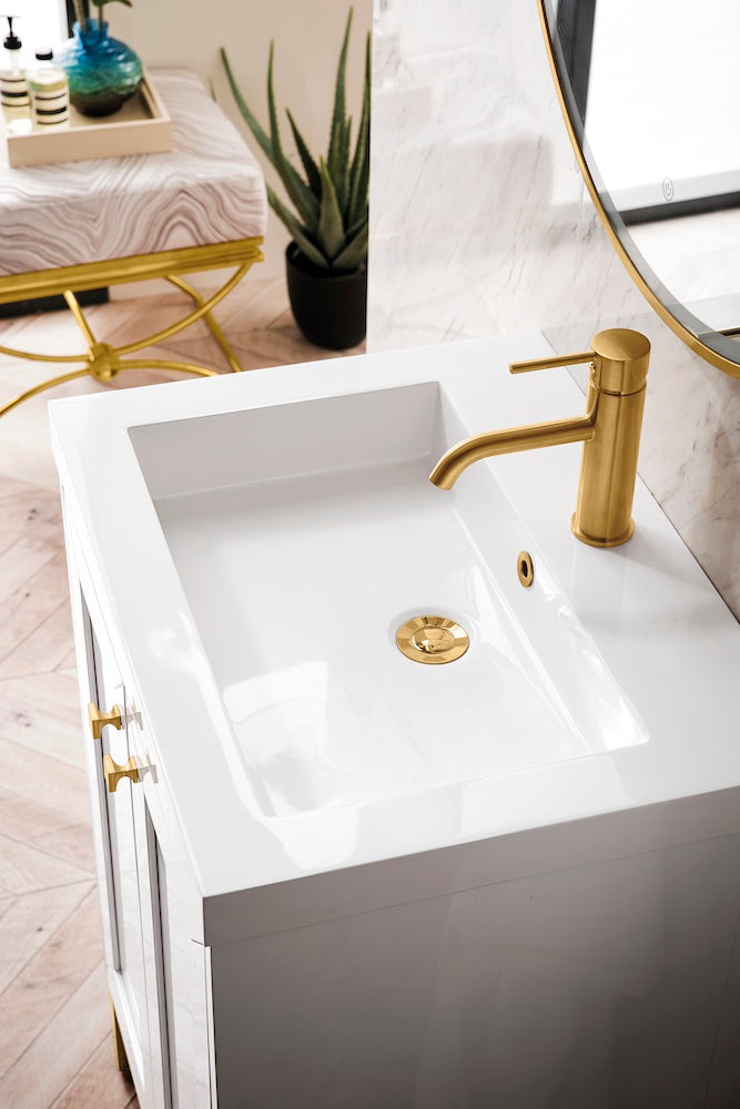 24" Chianti Single Sink Bathroom Vanity, Glossy White, Radiant Gold w/ Countertop