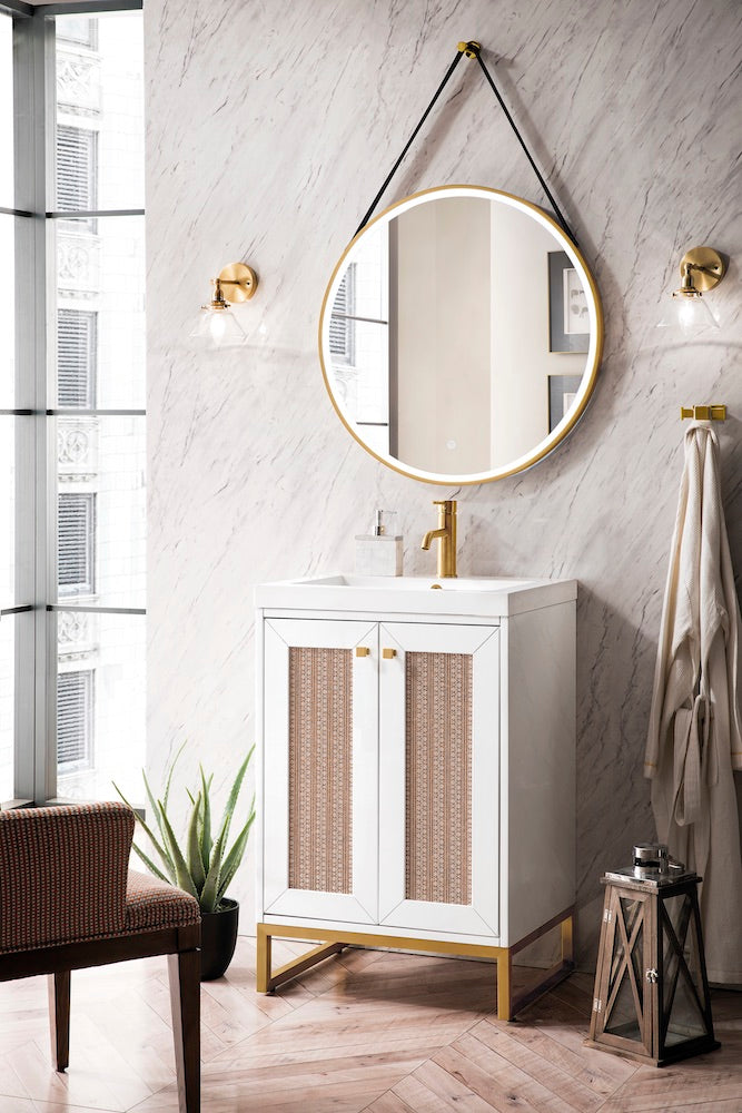 24" Chianti Single Sink Bathroom Vanity, Glossy White, Radiant Gold w/ Countertop