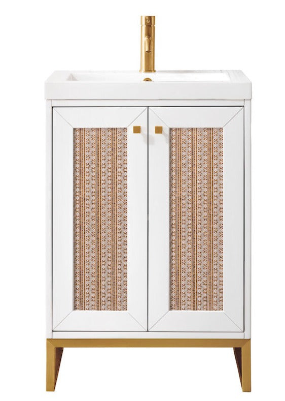 24" Chianti Single Sink Bathroom Vanity, Glossy White, Radiant Gold w/ Countertop