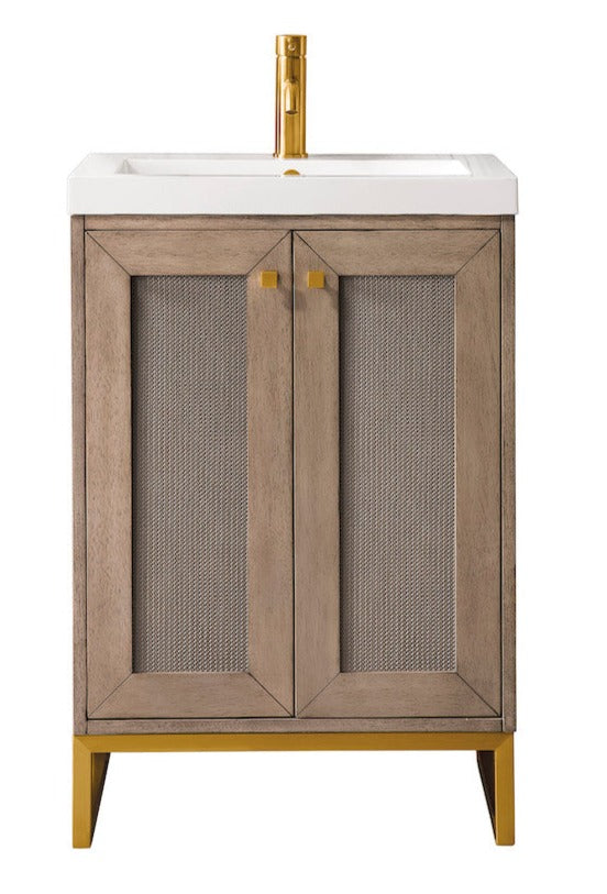 24" Chianti Single Sink Bathroom Vanity, Whitewashed Walnut, Radiant Gold w/ Countertop