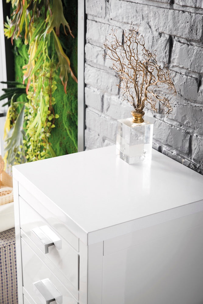 15" Addison Storage Cabinet w/ Drawers, Glossy White