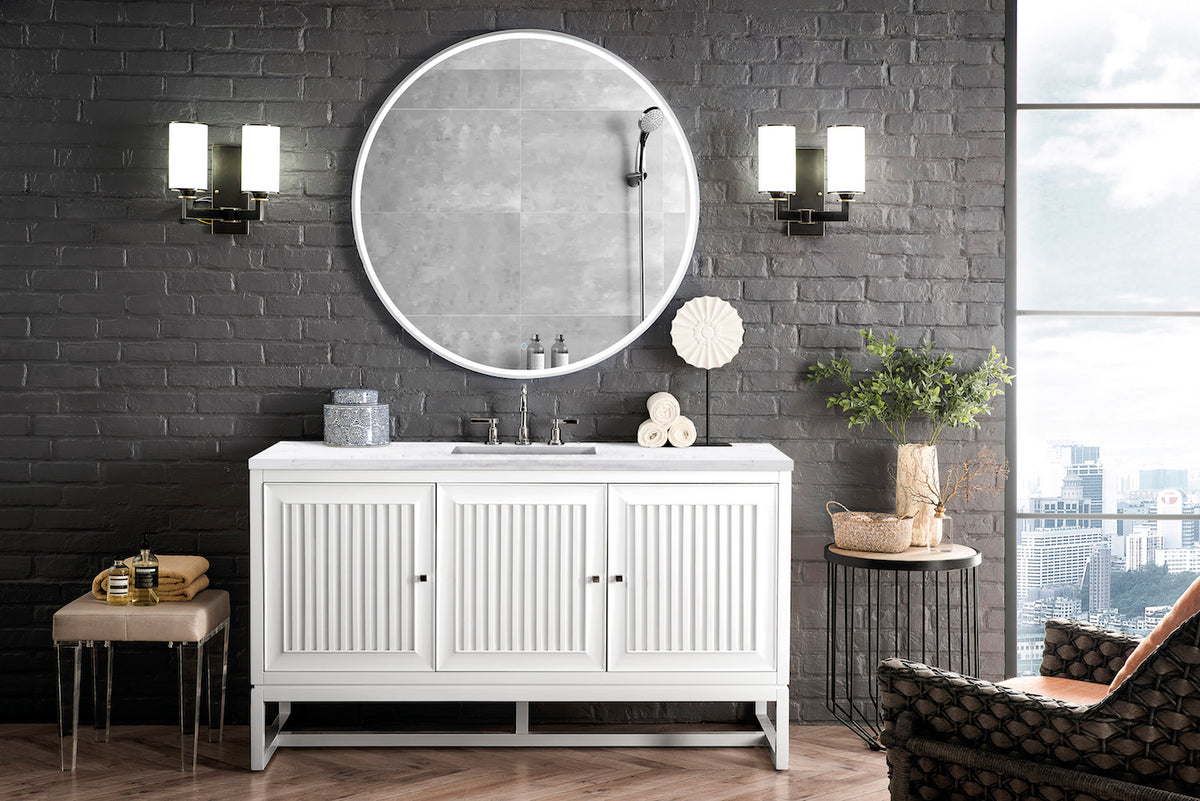 60" Athens Single Sink Bathroom Vanity, Glossy White