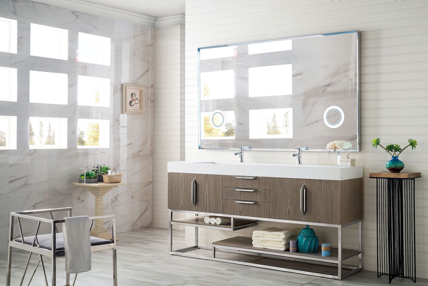 72" Columbia Double Sink Bathroom Vanity, Ash Gray