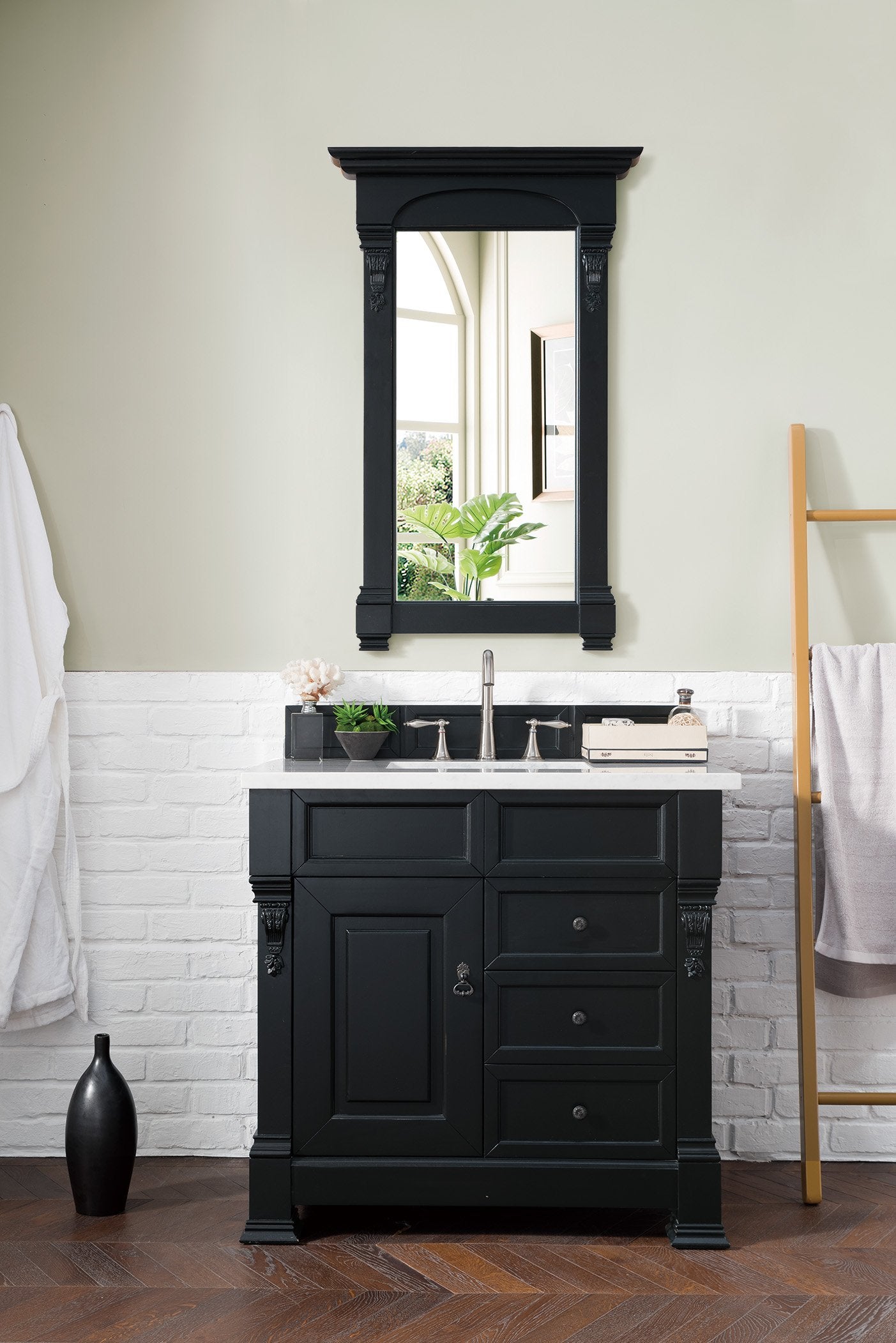 36" Brookfield Antique Black Single Bathroom Vanity w/Drawers, James Martin Vanities - vanitiesdepot.com