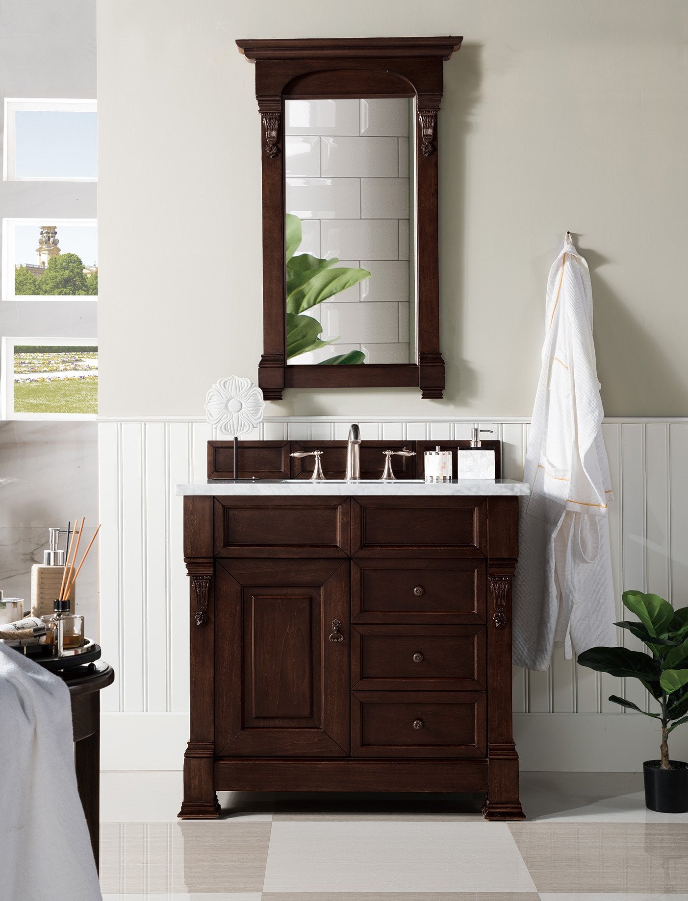 36" Brookfield Burnished Mahogany Single Bathroom Vanity w/Drawers, James Martin Vanities - vanitiesdepot.com