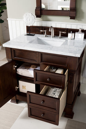 36" Brookfield Burnished Mahogany Single Bathroom Vanity w/Drawers, James Martin Vanities - vanitiesdepot.com