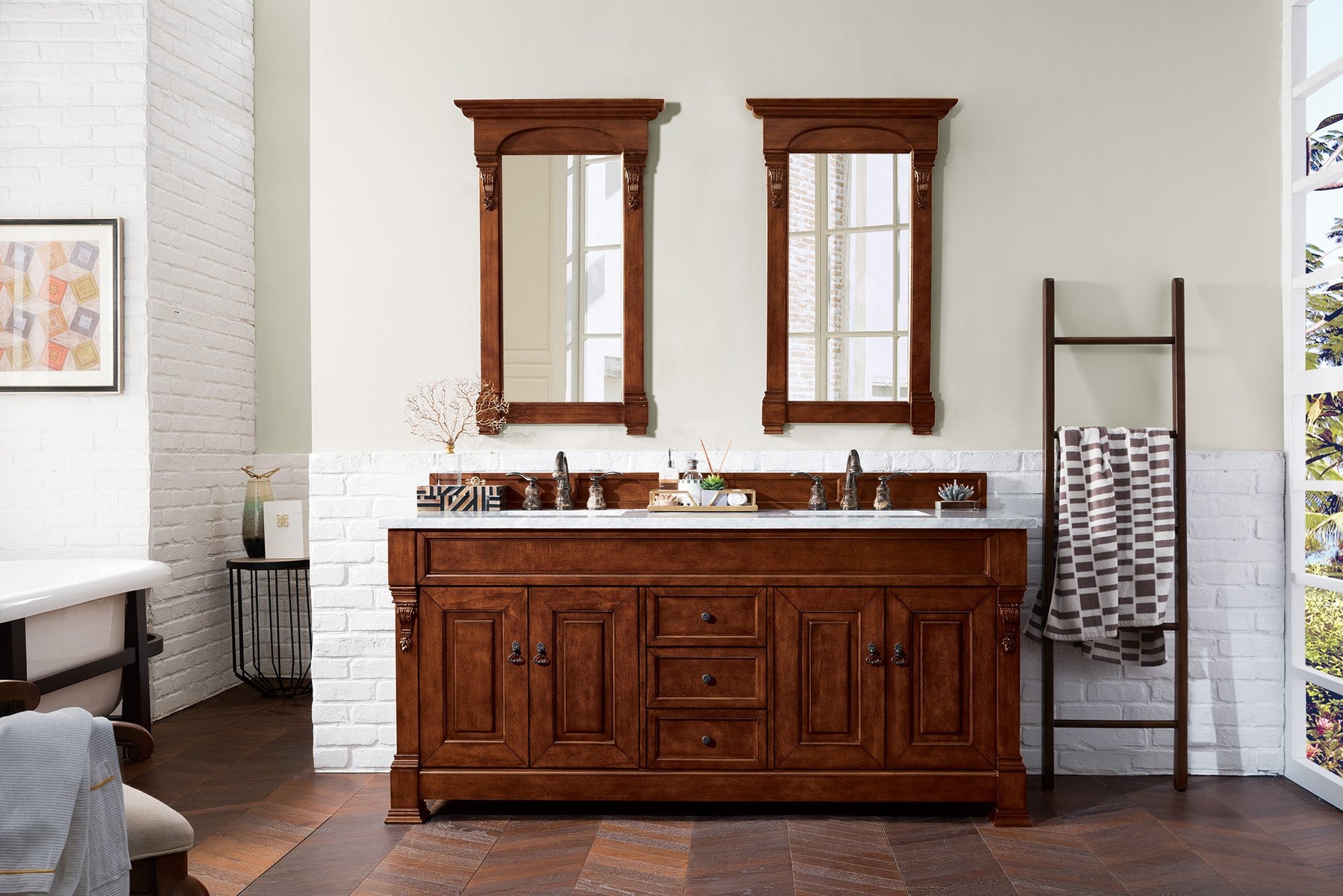 72" Brookfield Warm Cherry Double Bathroom Vanity, James Martin Vanities - vanitiesdepot.com