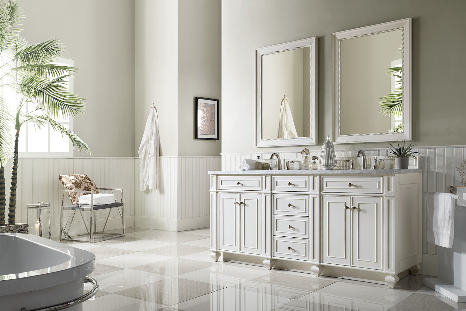 72" Bristol Double Bathroom Vanity, Bright White