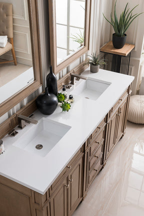 72" Bristol Double Bathroom Vanity, Whitewashed Walnut