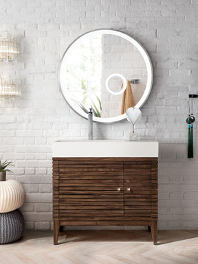 36" Linear Single Sink Bathroom Vanity, Mid Century Walnut