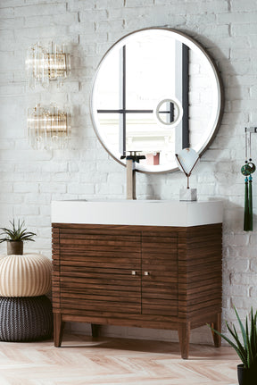 36" Linear Single Sink Bathroom Vanity, Mid Century Walnut