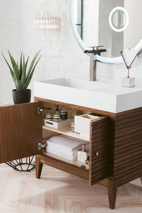 36" Linear Single Sink Bathroom Vanity, Mid Century Walnut