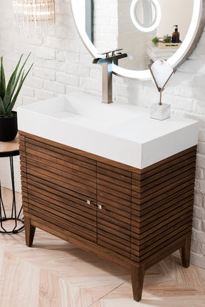 36" Linear Single Sink Bathroom Vanity, Mid Century Walnut