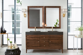 59" Linear Double Sink Bathroom Vanity, Mid Century Walnut