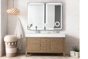 59" Linear Double Sink Bathroom Vanity, Whitewashed Walnut