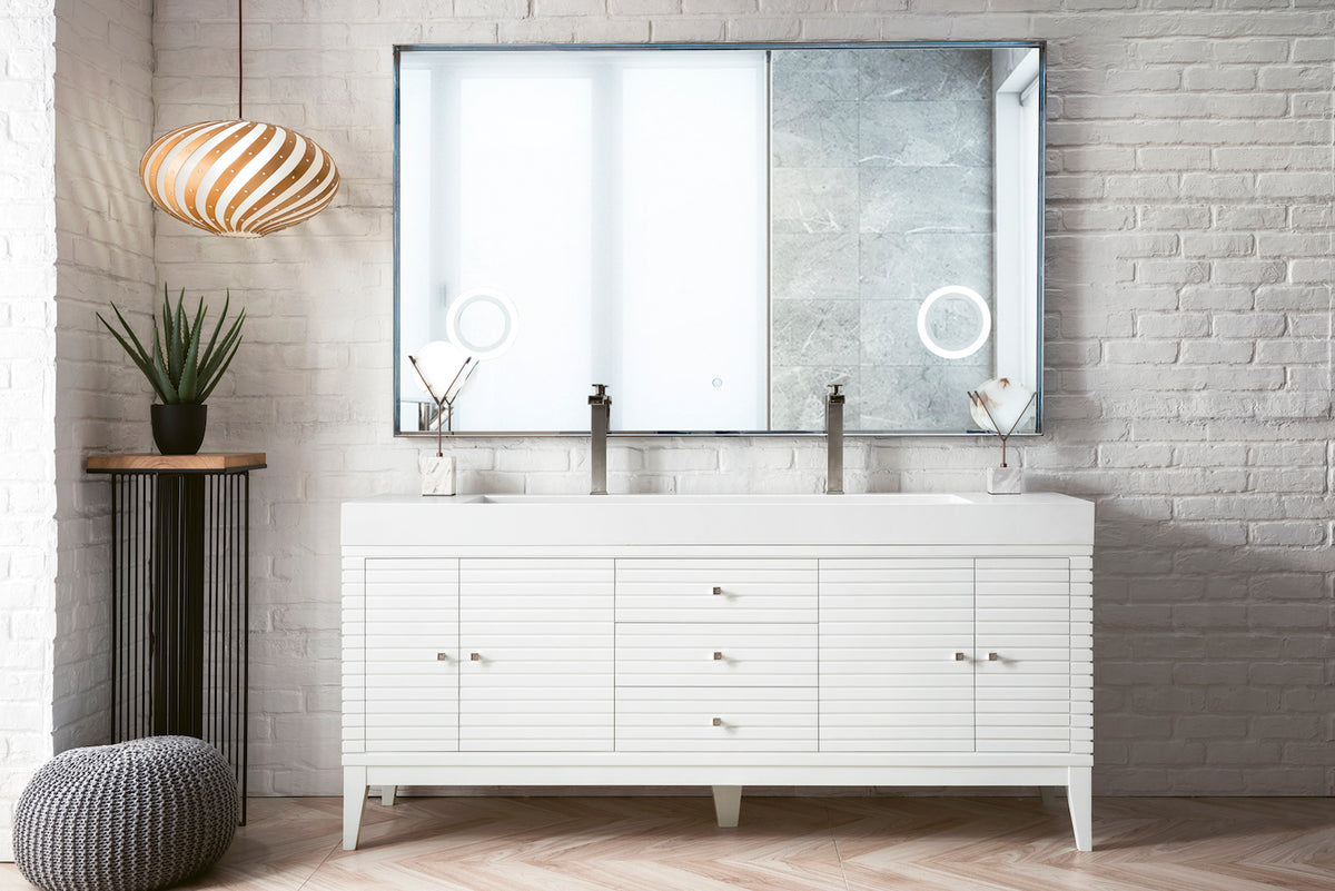 72" Linear Double Sink Bathroom Vanity, Glossy White