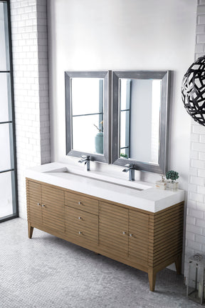 72" Linear Double Sink Bathroom Vanity, Whitewashed Walnut