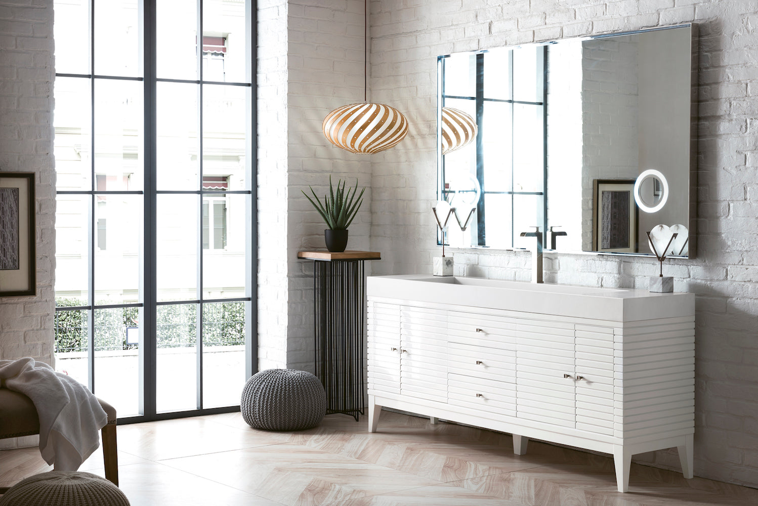 72" Linear Single Sink Bathroom Vanity, Glossy White