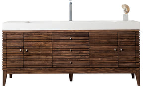 72" Linear Single Sink Bathroom Vanity, Mid Century Walnut