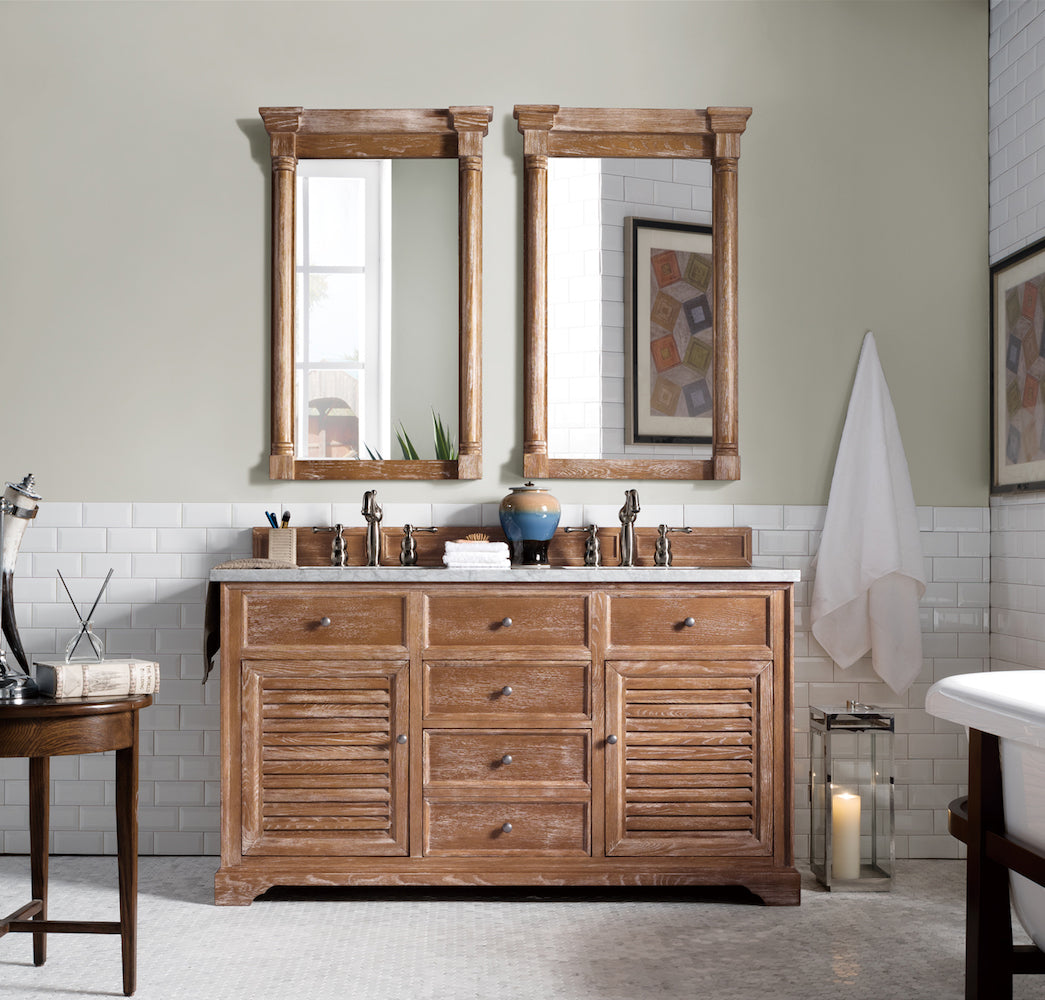 60" Savannah Double Sink Bathroom Vanity, Driftwood