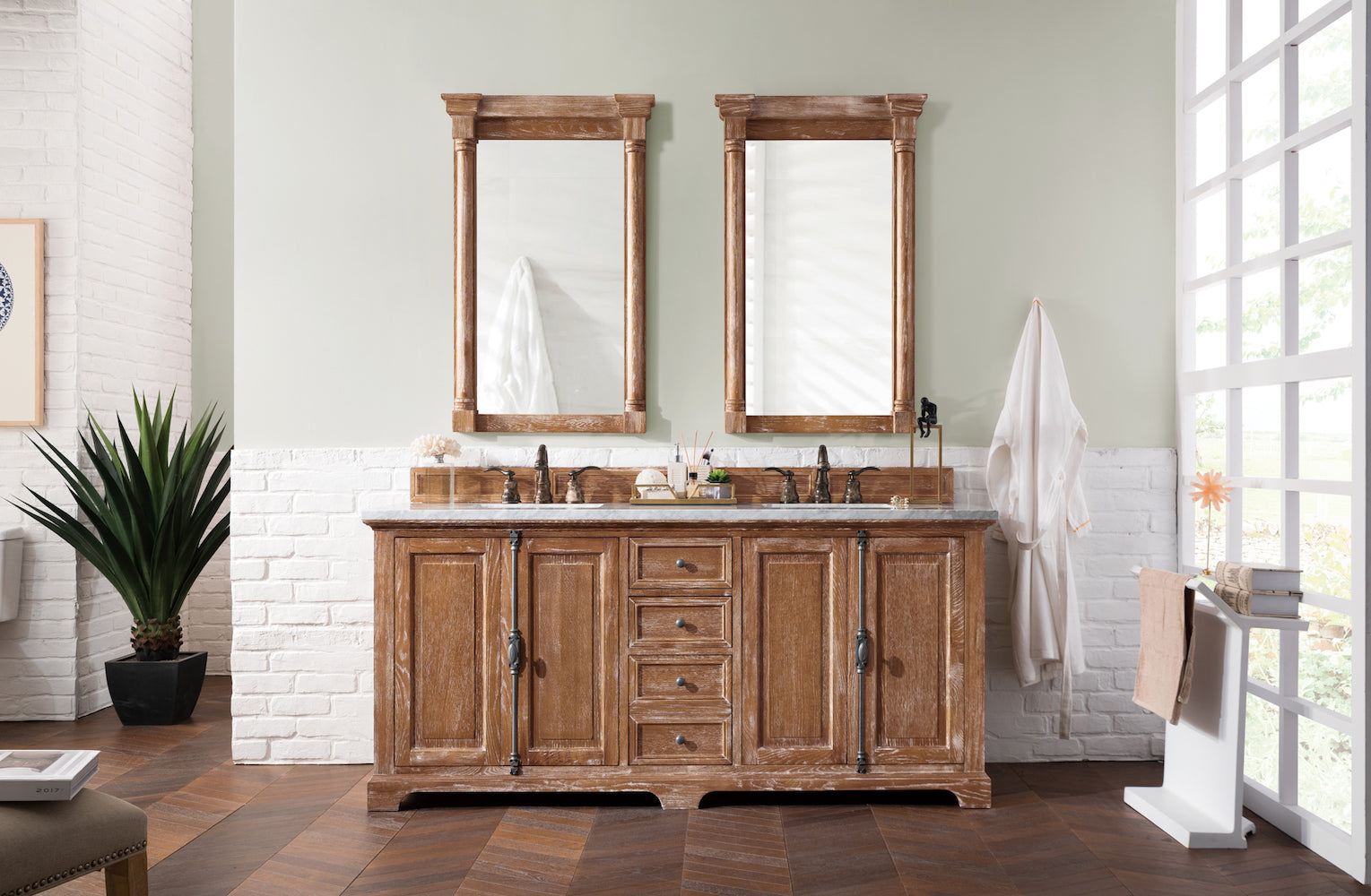 72" Providence Double Sink Bathroom Vanity, Driftwood